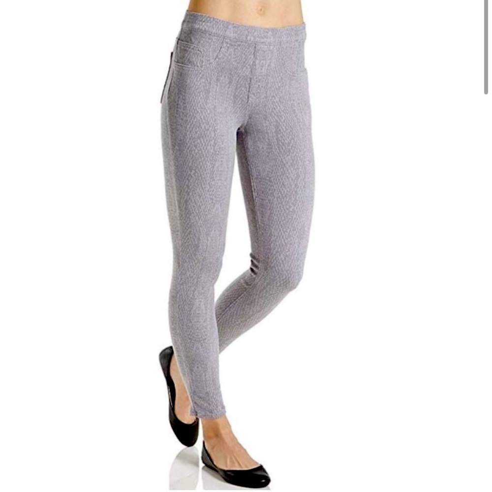 SPANX JEAN-ISH LEGGINGS SKINNY PANTS SIZE MEDIUM GRAY SNAKE SKIN ANIMAL PRINT